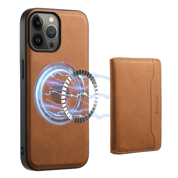 For iPhone 13 Pro Max Denior D13 Retro Texture Leather MagSafe Card Bag Phone Case(Brown)
