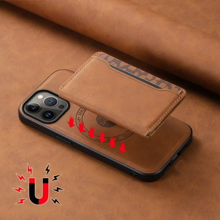 For iPhone 13 Pro Max Denior D13 Retro Texture Leather MagSafe Card Bag Phone Case(Brown)