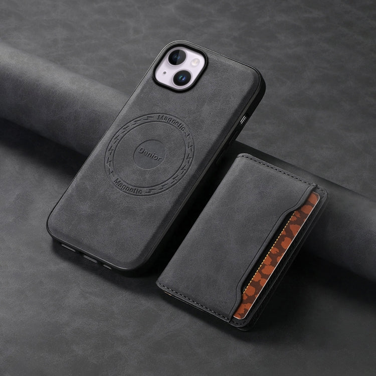 For iPhone 14 Plus Denior D13 Retro Texture Leather MagSafe Card Bag Phone Case(Black)