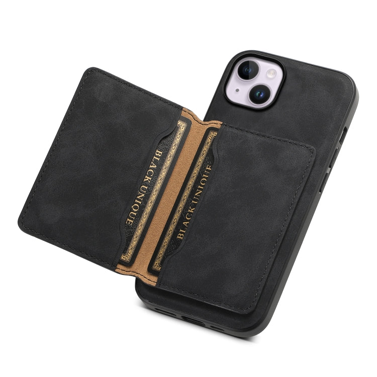 For iPhone 14 Plus Denior D13 Retro Texture Leather MagSafe Card Bag Phone Case(Black)