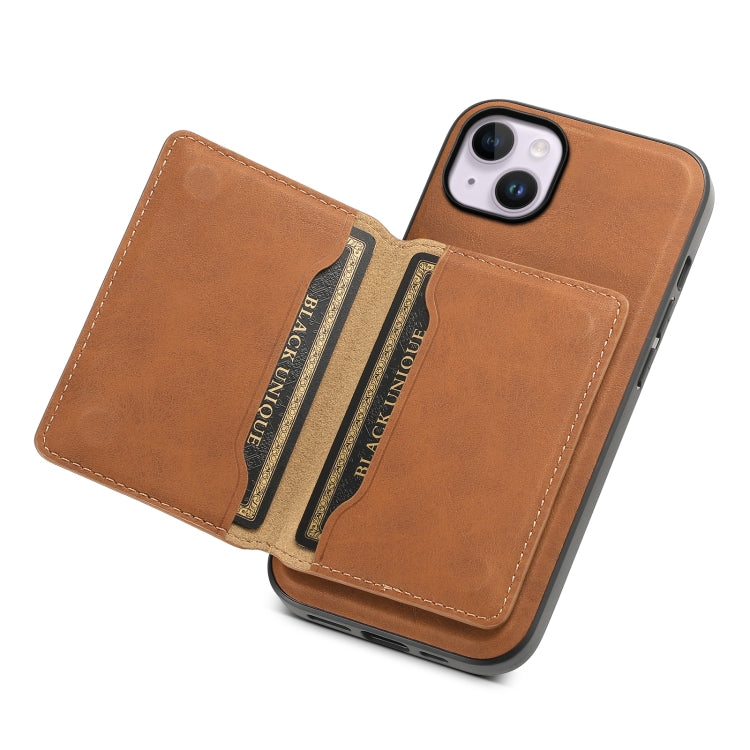 For iPhone 14 Plus Denior D13 Retro Texture Leather MagSafe Card Bag Phone Case(Brown)