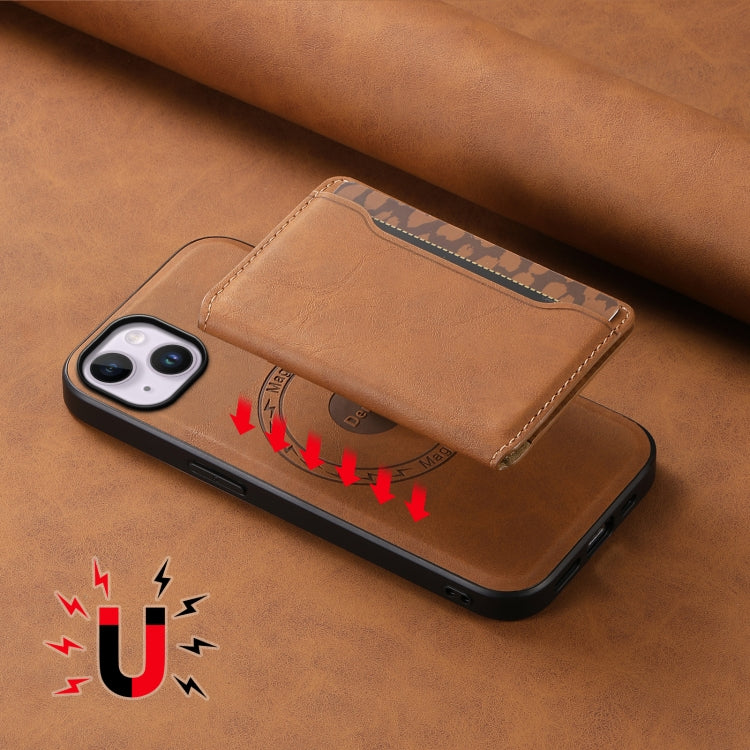 For iPhone 14 Plus Denior D13 Retro Texture Leather MagSafe Card Bag Phone Case(Brown)