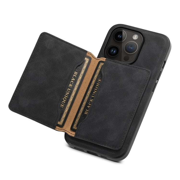 For iPhone 14 Pro Denior D13 Retro Texture Leather MagSafe Card Bag Phone Case(Black)