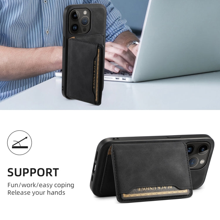 For iPhone 14 Pro Denior D13 Retro Texture Leather MagSafe Card Bag Phone Case(Black)