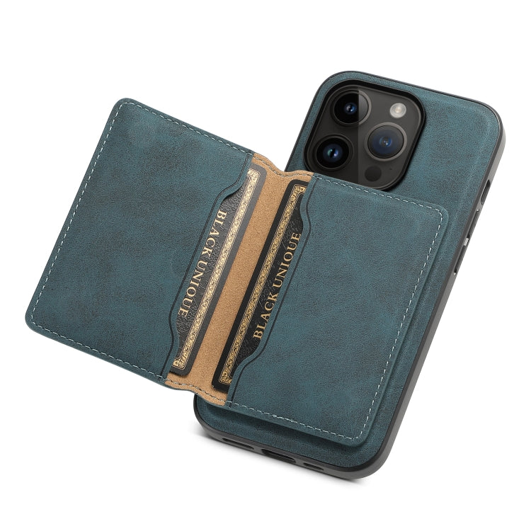 For iPhone 14 Pro Denior D13 Retro Texture Leather MagSafe Card Bag Phone Case(Blue)