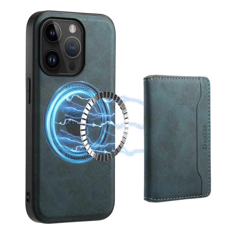 For iPhone 14 Pro Denior D13 Retro Texture Leather MagSafe Card Bag Phone Case(Blue)