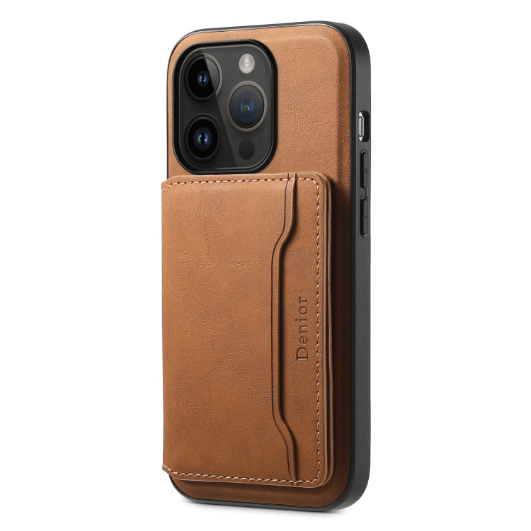 For iPhone 14 Pro Denior D13 Retro Texture Leather MagSafe Card Bag Phone Case(Brown)