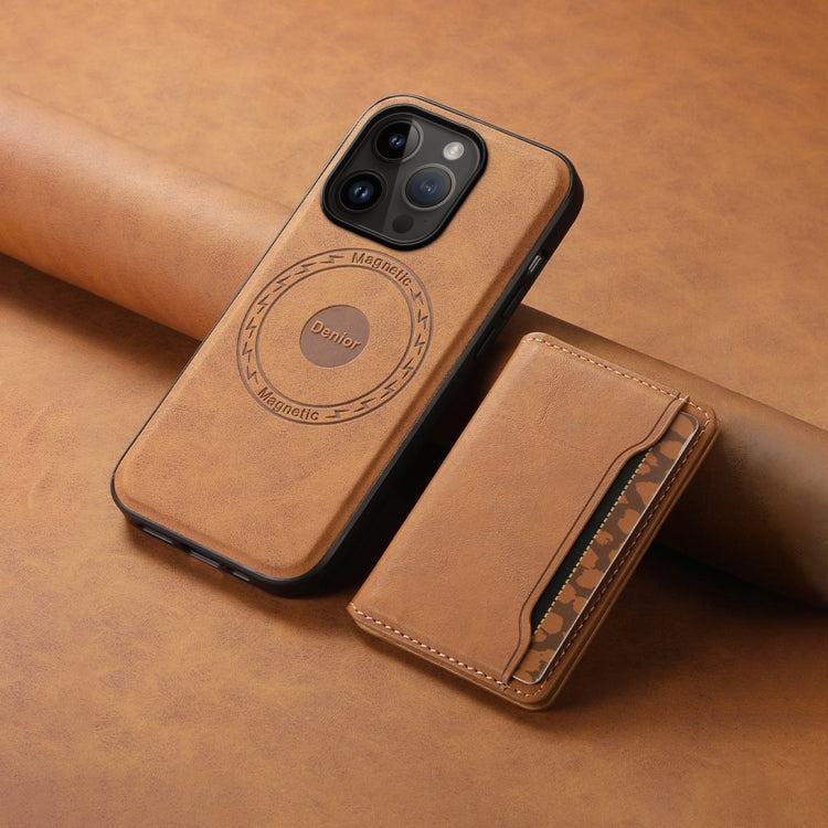 For iPhone 14 Pro Denior D13 Retro Texture Leather MagSafe Card Bag Phone Case(Brown)