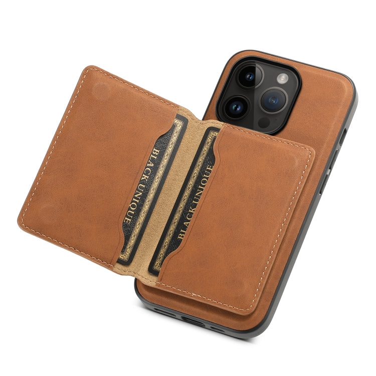 For iPhone 14 Pro Denior D13 Retro Texture Leather MagSafe Card Bag Phone Case(Brown)