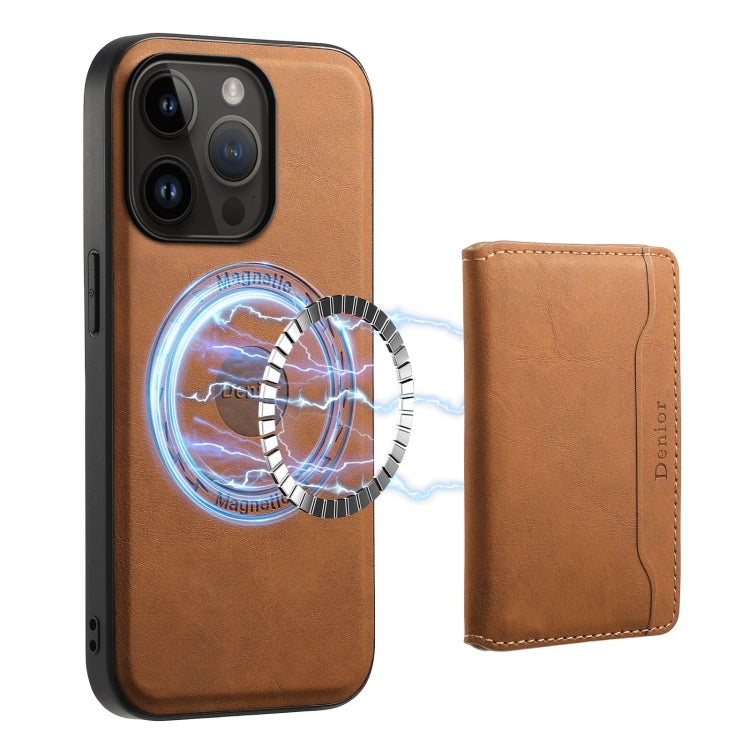 For iPhone 14 Pro Denior D13 Retro Texture Leather MagSafe Card Bag Phone Case(Brown)