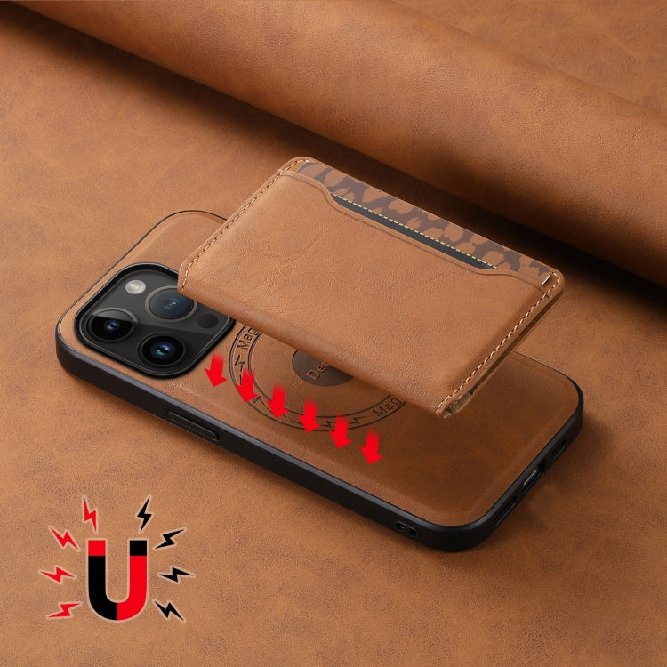 For iPhone 14 Pro Denior D13 Retro Texture Leather MagSafe Card Bag Phone Case(Brown)