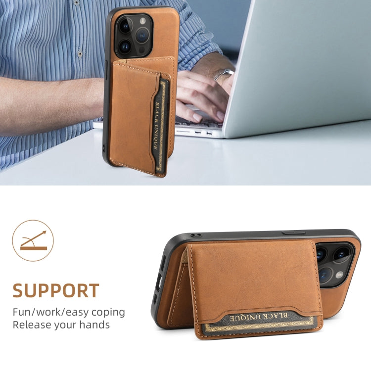 For iPhone 14 Pro Denior D13 Retro Texture Leather MagSafe Card Bag Phone Case(Brown)