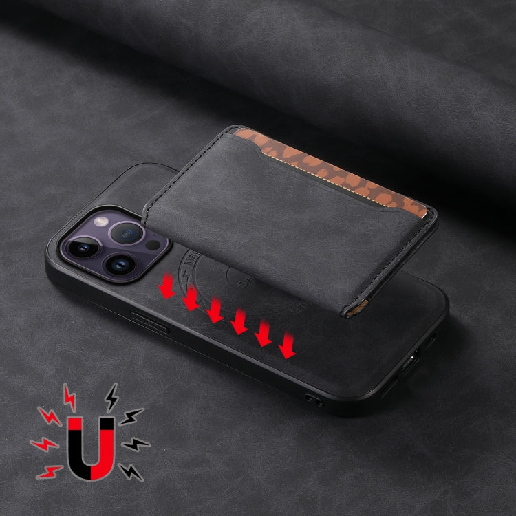 For iPhone 14 Pro Max Denior D13 Retro Texture Leather MagSafe Card Bag Phone Case(Black)