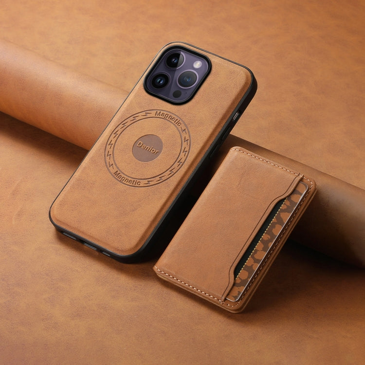 For iPhone 14 Pro Max Denior D13 Retro Texture Leather MagSafe Card Bag Phone Case(Brown)