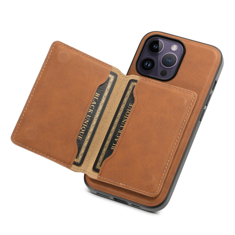 For iPhone 14 Pro Max Denior D13 Retro Texture Leather MagSafe Card Bag Phone Case(Brown)