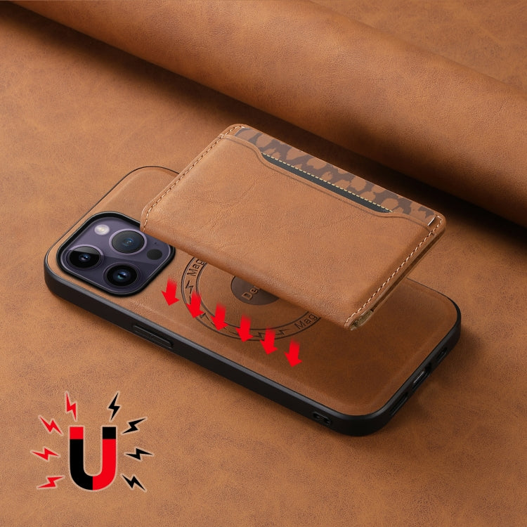 For iPhone 14 Pro Max Denior D13 Retro Texture Leather MagSafe Card Bag Phone Case(Brown)