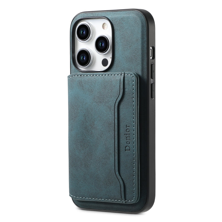 For iPhone 15 Pro Denior D13 Retro Texture Leather MagSafe Card Bag Phone Case(Blue)