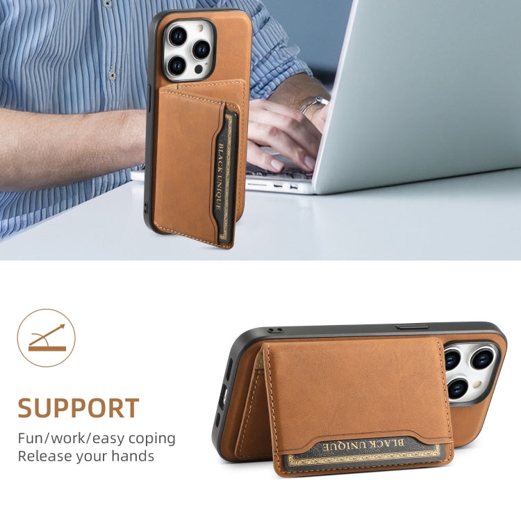 For iPhone 15 Pro Denior D13 Retro Texture Leather MagSafe Card Bag Phone Case(Brown)