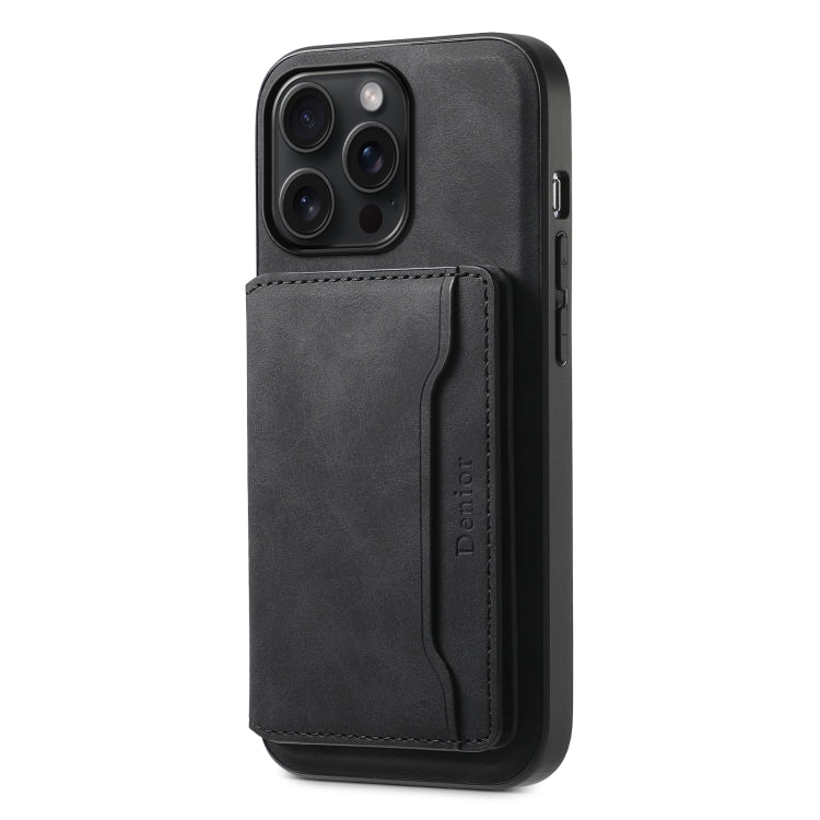 For iPhone 15 Pro Max Denior D13 Retro Texture Leather MagSafe Card Bag Phone Case(Black)