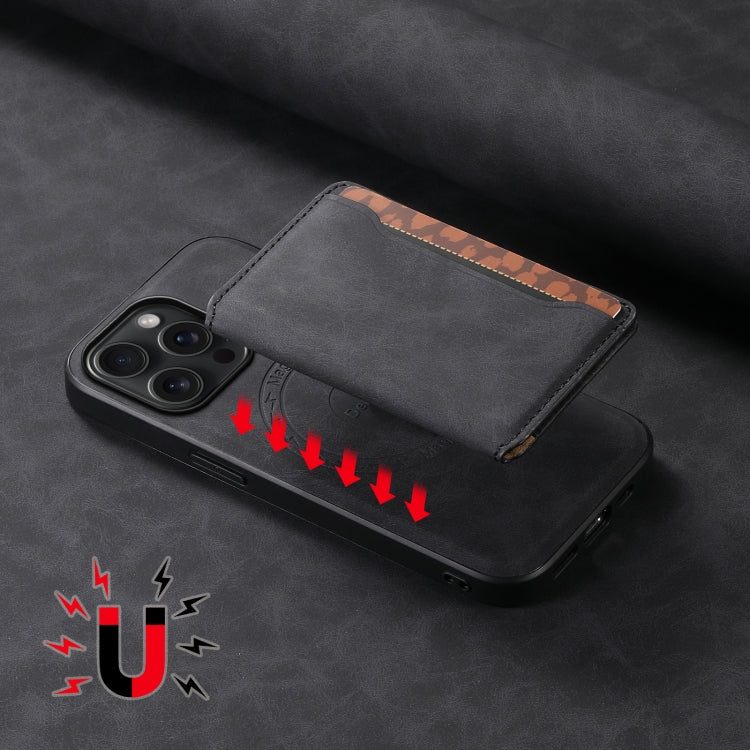 For iPhone 15 Pro Max Denior D13 Retro Texture Leather MagSafe Card Bag Phone Case(Black)