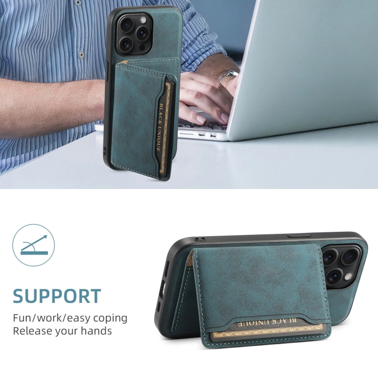 For iPhone 15 Pro Max Denior D13 Retro Texture Leather MagSafe Card Bag Phone Case(Blue)