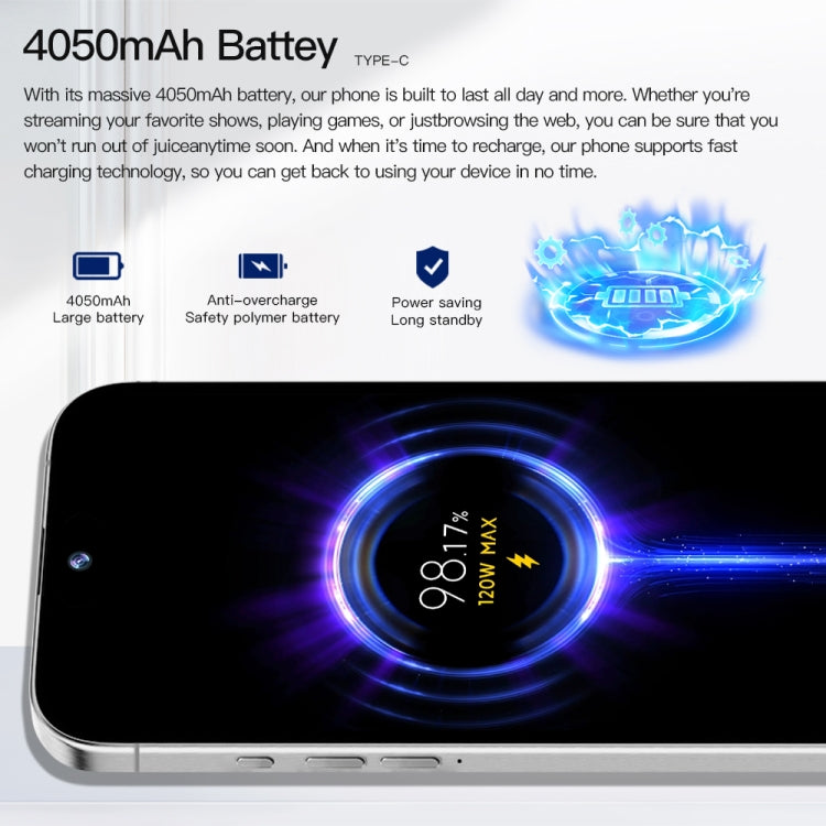 i15 Pro Max / Q5A, 6GB+128GB, 6.5 inch Screen, Face Identification, Android 10 MTK6762 Octa Core, OTG, NFC, Network: 4G, Dual SIM(Titanium White)