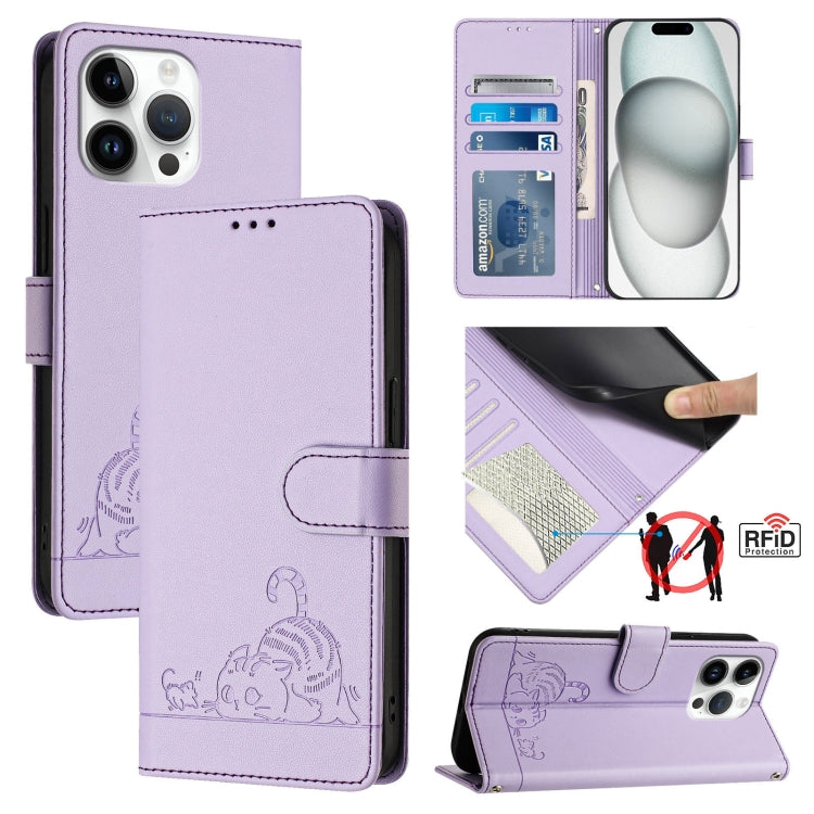 Cat Rat Embossed Pattern RFID Leather Phone Case with Lanyard, For iPhone 14 Pro Max, For iPhone SE 2022/SE 2020/6/7/8, For iPhone 13 Pro Max, For iPhone 13 Pro
