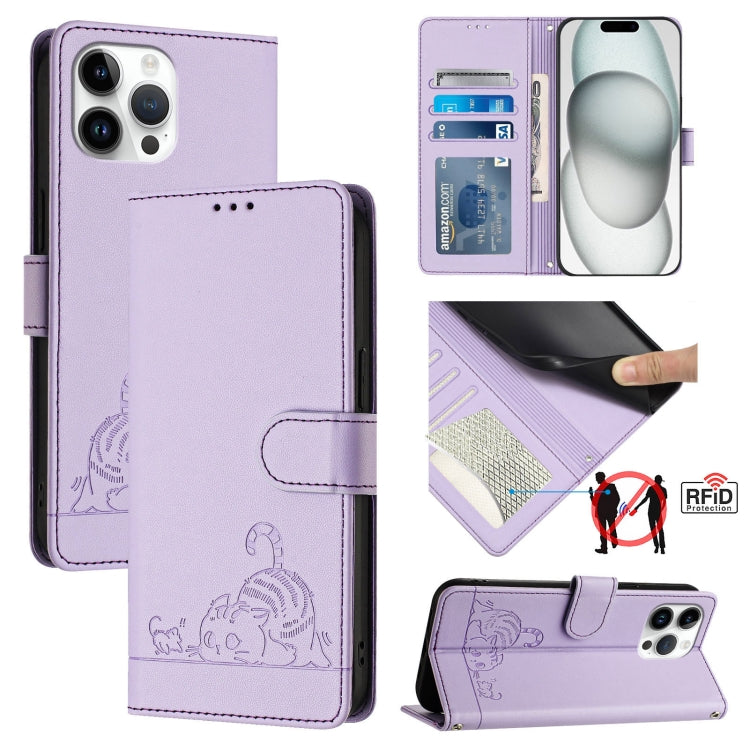 Cat Rat Embossed Pattern RFID Leather Phone Case with Lanyard, For iPhone 14 Pro Max, For iPhone SE 2022/SE 2020/6/7/8, For iPhone 13 Pro Max, For iPhone 13 Pro