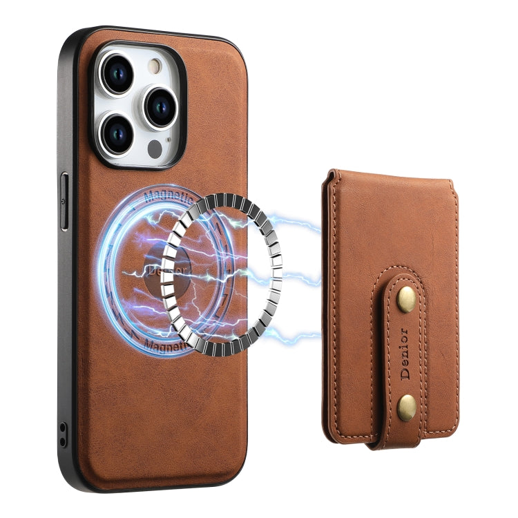 For iPhone 15 Pro Max Denior D14 NK Retro Pattern MagSafe Magnetic Card Holder Leather Phone Case(Brown)