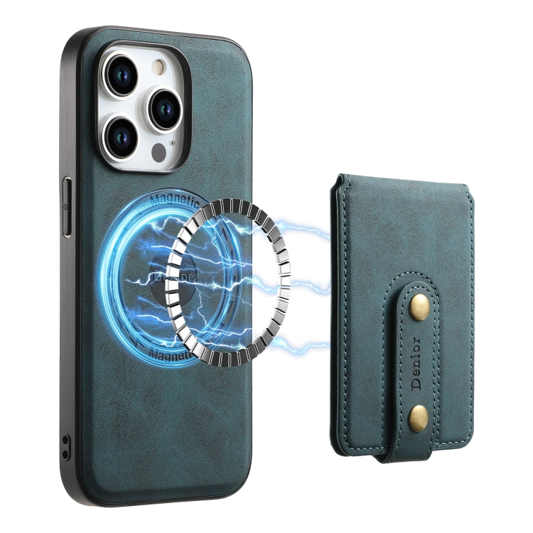 For iPhone 15 Pro Max Denior D14 NK Retro Pattern MagSafe Magnetic Card Holder Leather Phone Case(Blue)