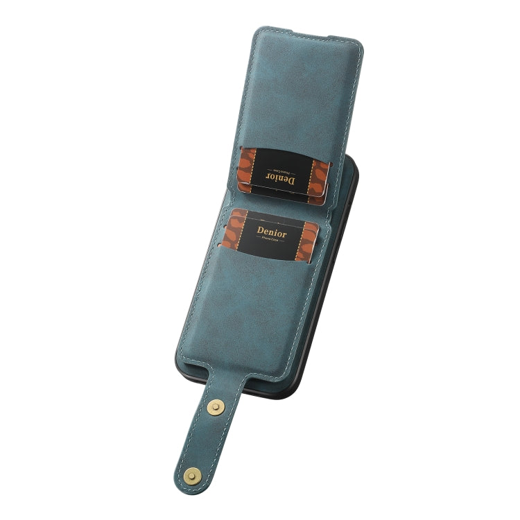 For iPhone 15 Pro Max Denior D14 NK Retro Pattern MagSafe Magnetic Card Holder Leather Phone Case(Blue)