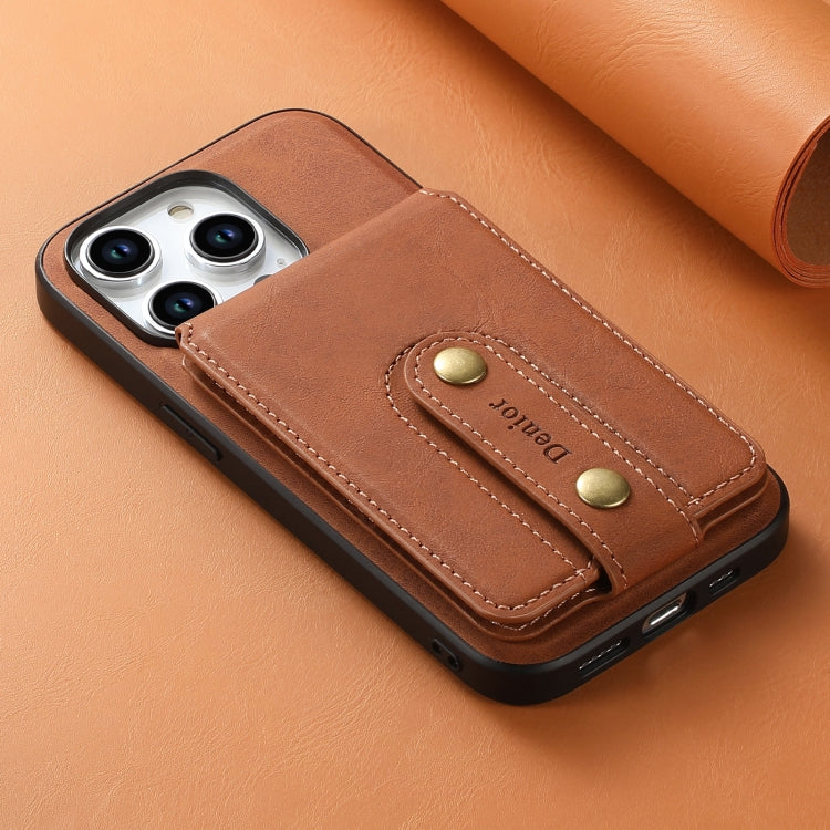 For iPhone 15 Pro Denior D14 NK Retro Pattern MagSafe Magnetic Card Holder Leather Phone Case(Brown)