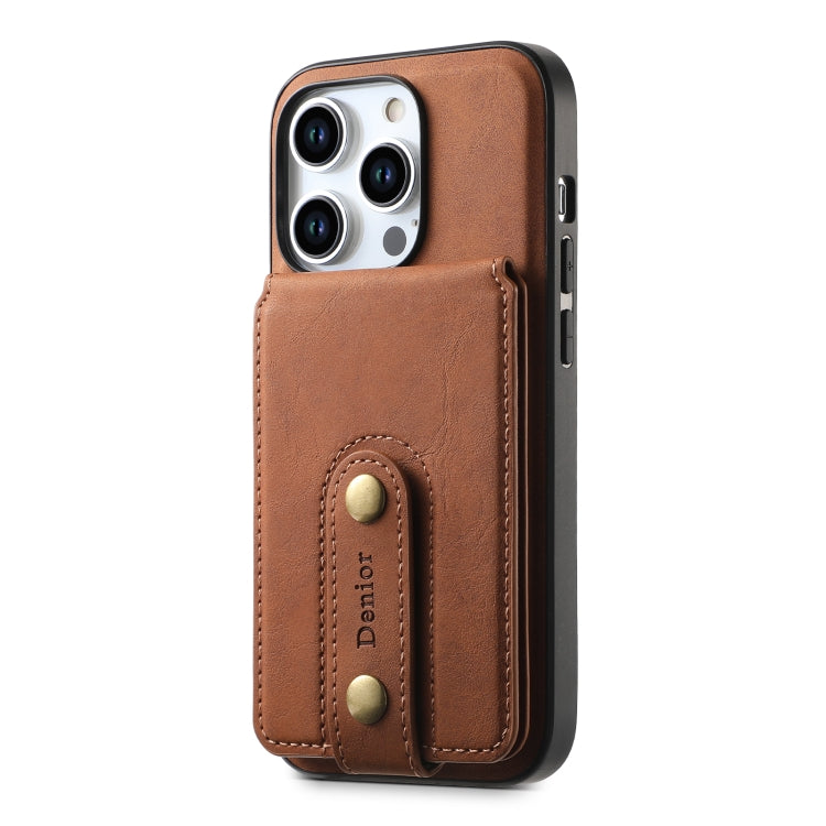 For iPhone 15 Pro Denior D14 NK Retro Pattern MagSafe Magnetic Card Holder Leather Phone Case(Brown)
