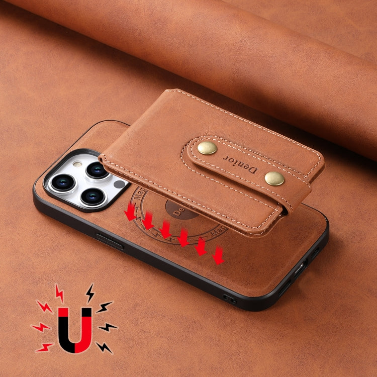 For iPhone 15 Pro Denior D14 NK Retro Pattern MagSafe Magnetic Card Holder Leather Phone Case(Brown)