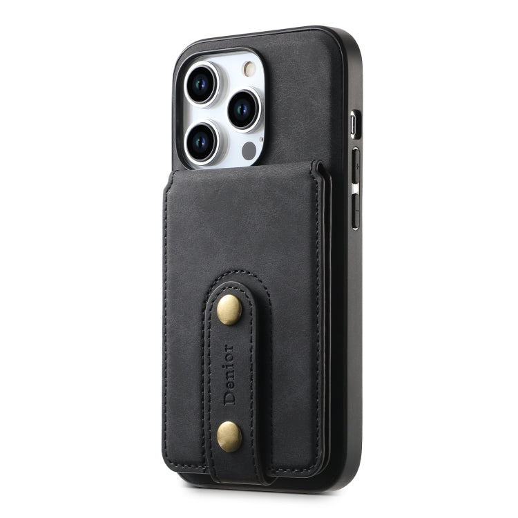 For iPhone 15 Pro Denior D14 NK Retro Pattern MagSafe Magnetic Card Holder Leather Phone Case(Black)
