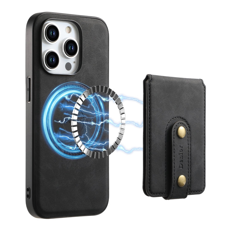For iPhone 15 Pro Denior D14 NK Retro Pattern MagSafe Magnetic Card Holder Leather Phone Case(Black)