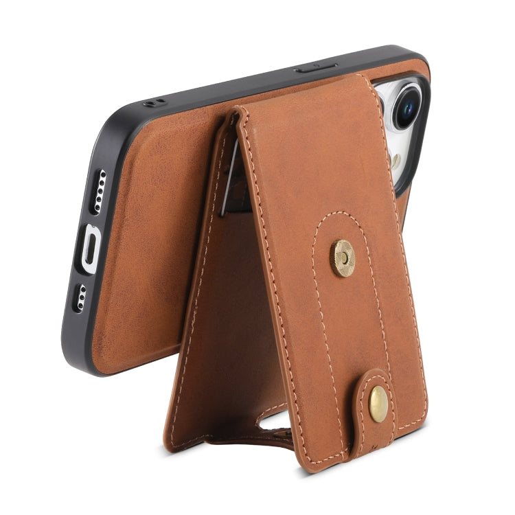 For iPhone 15 Plus Denior D14 NK Retro Pattern MagSafe Magnetic Card Holder Leather Phone Case(Brown)