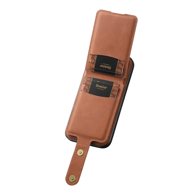 For iPhone 15 Plus Denior D14 NK Retro Pattern MagSafe Magnetic Card Holder Leather Phone Case(Brown)