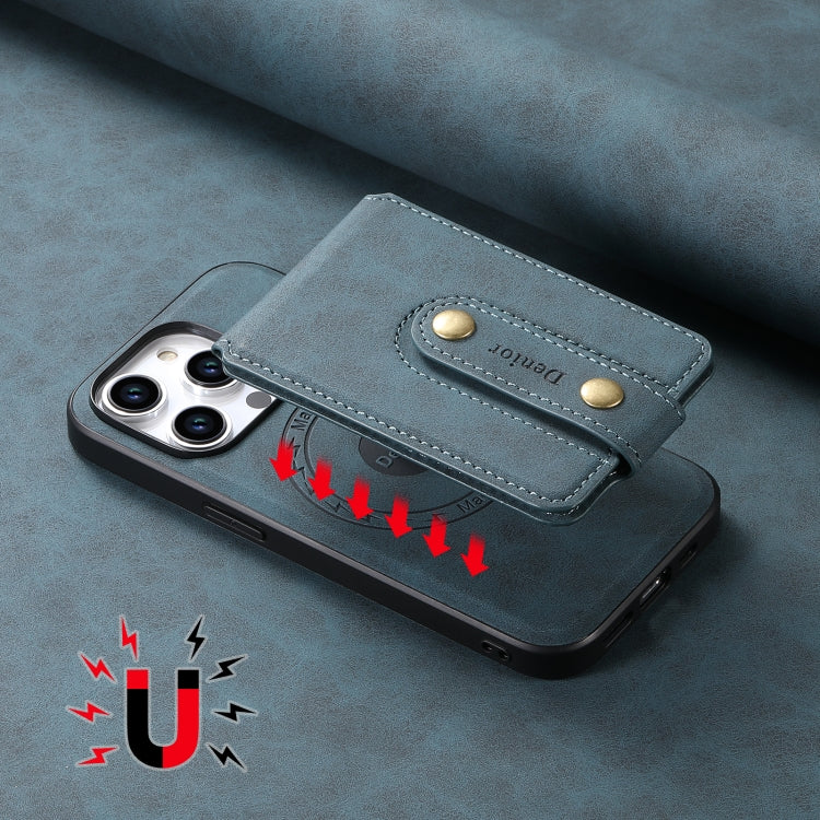 For iPhone 14 Pro Denior D14 NK Retro Pattern MagSafe Magnetic Card Holder Leather Phone Case(Blue)