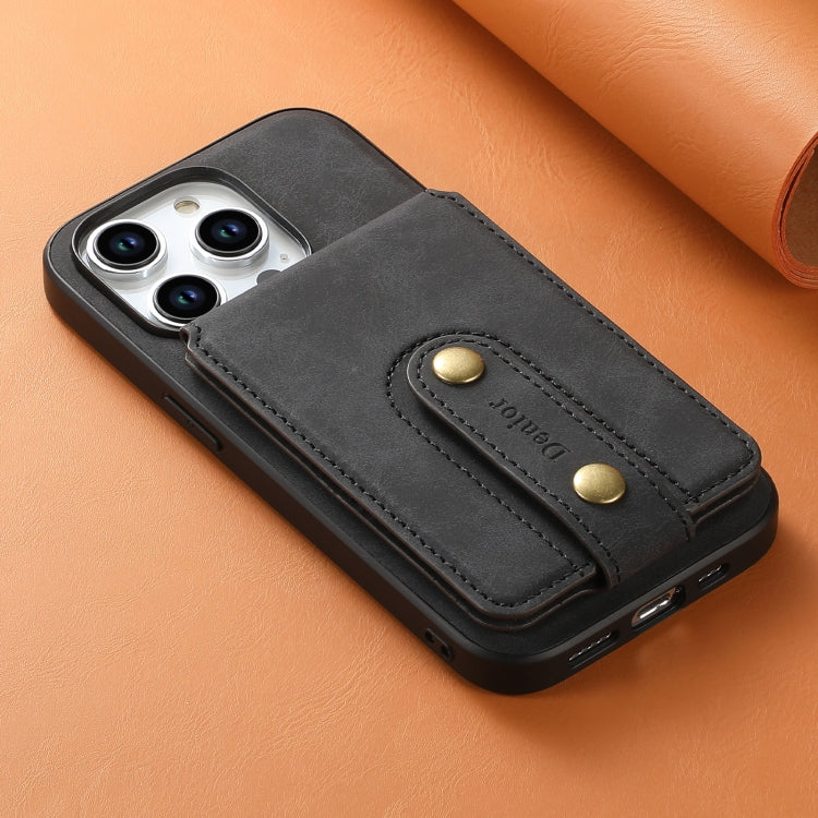 For iPhone 14 Pro Denior D14 NK Retro Pattern MagSafe Magnetic Card Holder Leather Phone Case(Black)