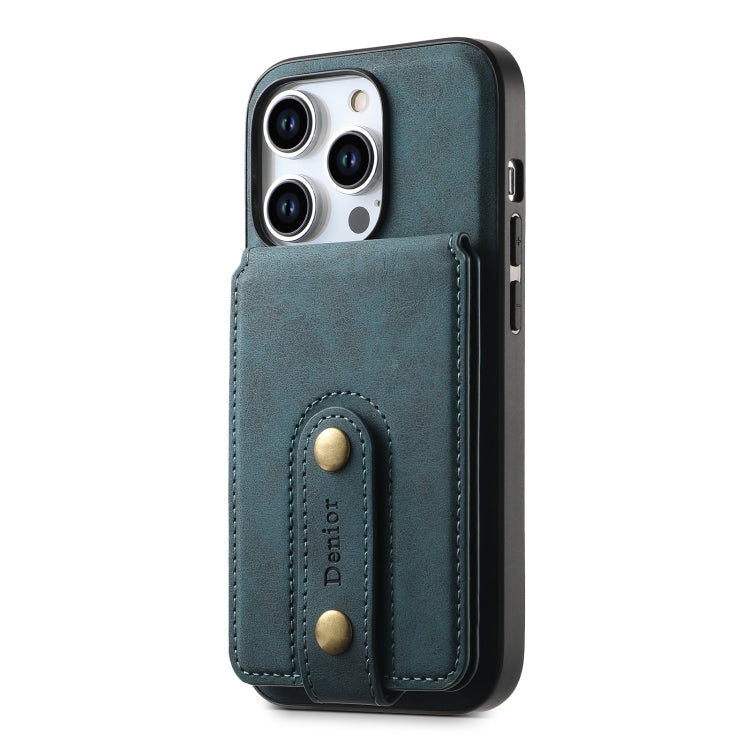 For iPhone 14 Pro Max Denior D14 NK Retro Pattern MagSafe Magnetic Card Holder Leather Phone Case(Blue)