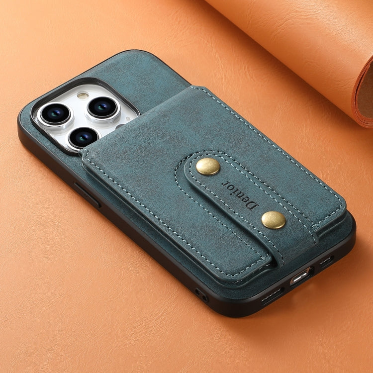 For iPhone 12 Pro Max Denior D14 NK Retro Pattern MagSafe Magnetic Card Holder Leather Phone Case(Blue)