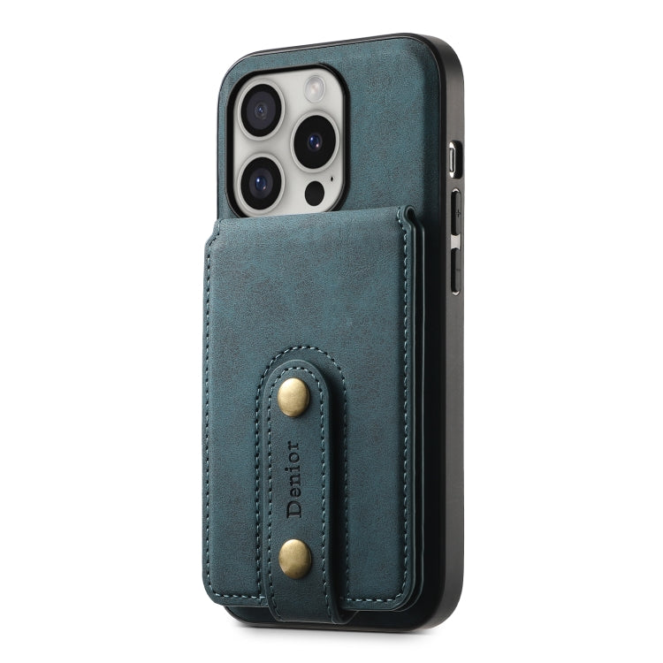 For iPhone 16 Pro Denior D14 NK Retro Pattern MagSafe Magnetic Card Holder Leather Phone Case(Blue)