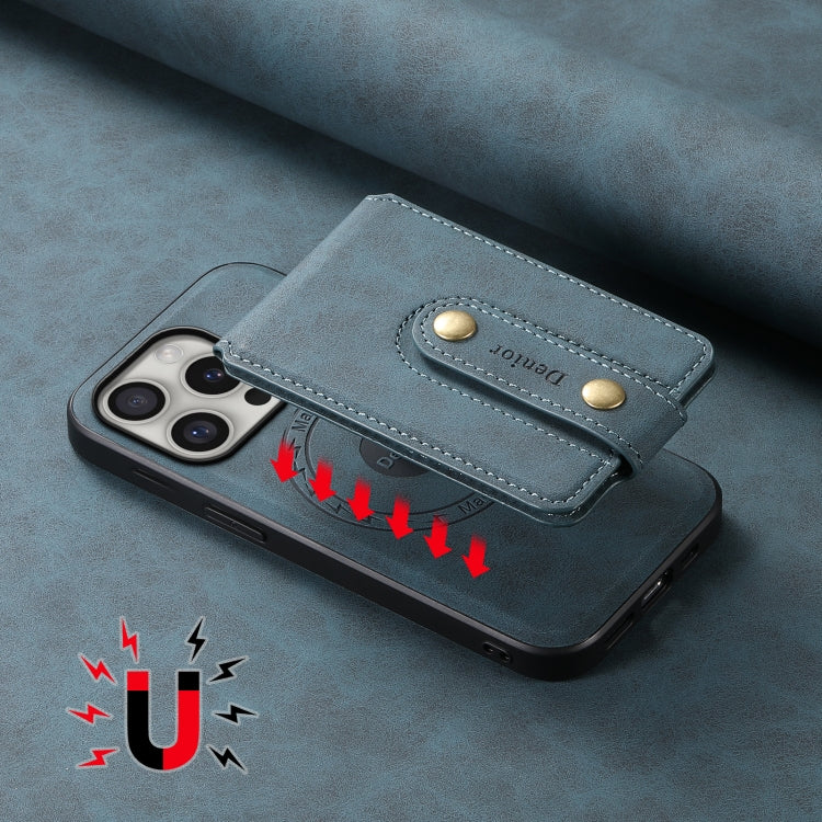 For iPhone 16 Pro Max Denior D14 NK Retro Pattern MagSafe Magnetic Card Holder Leather Phone Case(Blue)