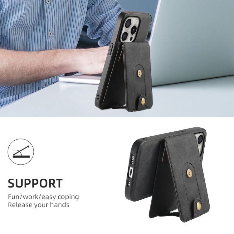 For iPhone 16 Pro Max Denior D14 NK Retro Pattern MagSafe Magnetic Card Holder Leather Phone Case(Black)