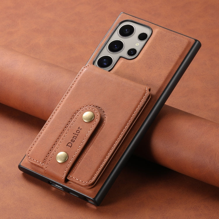 For Samsung Galaxy S23 Ultra 5G Denior D14 NK Retro Pattern MagSafe Magnetic Card Holder Leather Phone Case(Brown)