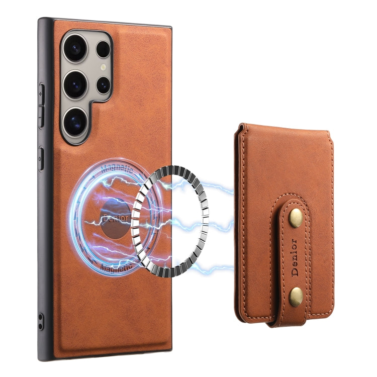 For Samsung Galaxy S23 Ultra 5G Denior D14 NK Retro Pattern MagSafe Magnetic Card Holder Leather Phone Case(Brown)