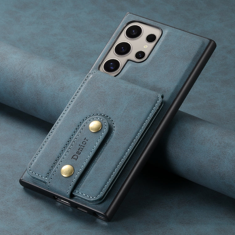 For Samsung Galaxy S23 Ultra 5G Denior D14 NK Retro Pattern MagSafe Magnetic Card Holder Leather Phone Case(Blue)