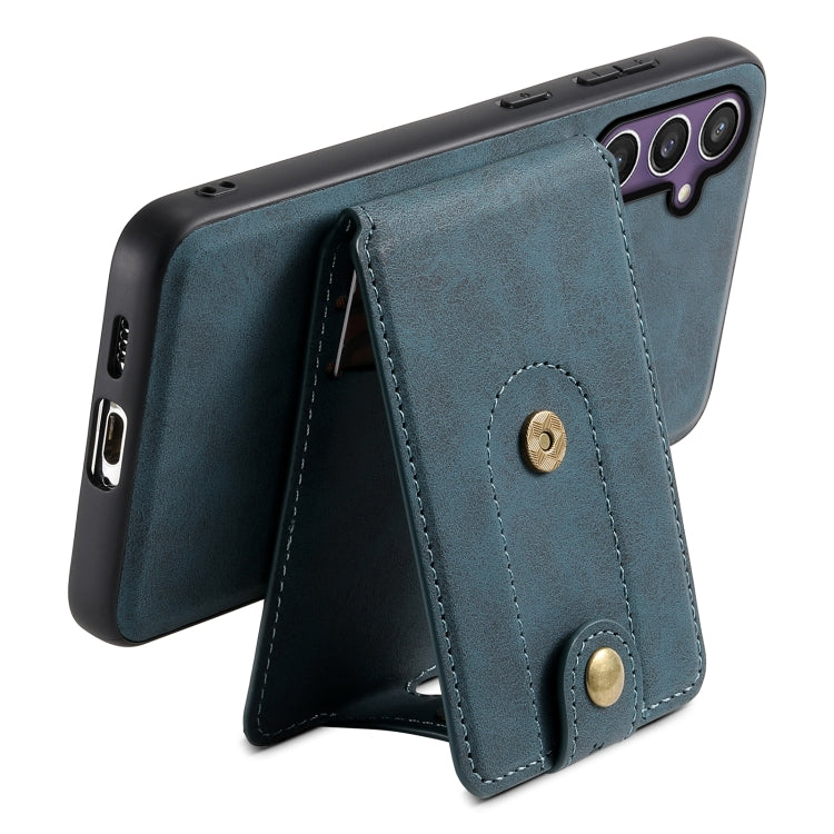 For Samsung Galaxy S23 FE 5G Denior D14 NK Retro Pattern MagSafe Magnetic Card Holder Leather Phone Case(Blue)