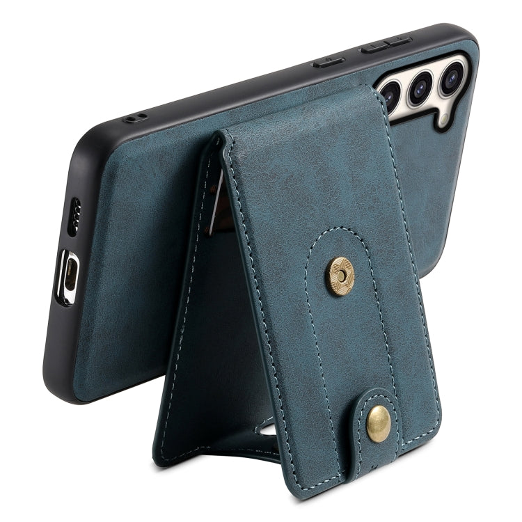 For Samsung Galaxy S23+ 5G Denior D14 NK Retro Pattern MagSafe Magnetic Card Holder Leather Phone Case(Blue)